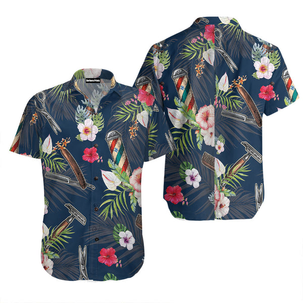 Barber Tools Tropical Pattern Aloha Hawaiian Shirt