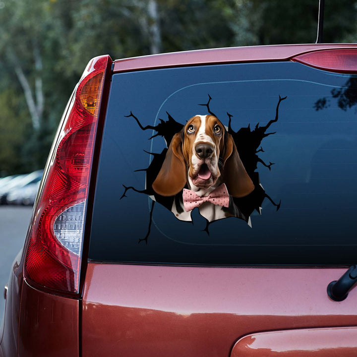 Basset Hound Dog Wearing Bow Tie 3D Vinyl Car Decal Stickers CS8527