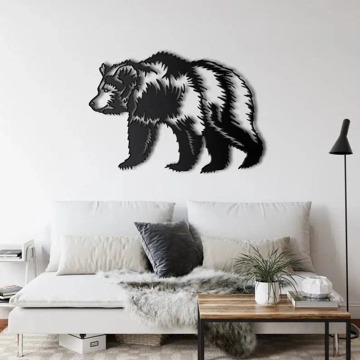 Metal Bear Decor, Bear Wall Art, Home Office Decoration, Wildlife Lover Gift, Wall Hangings Cut Metal Sign | MS1106-Black-Gerbera Prints.