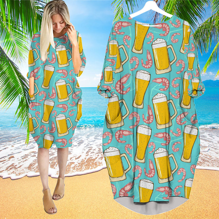 Beer And Shrimps Long Sleeve Midi Dress | MD1143