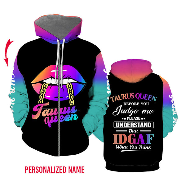 Before You Judge Me Understand Taurus Queen Custom Name Zip Up Hoodie For Men & Women