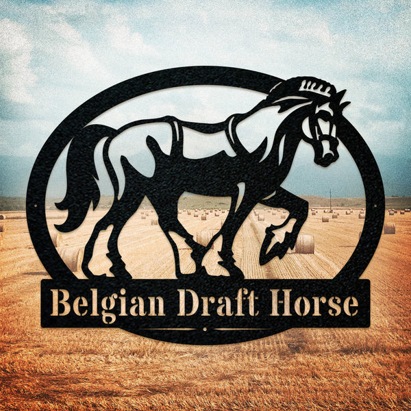 Belgian Draft Horse Monogram Personalized Metal House Sign Custom Name Laser Cut Metal Signs