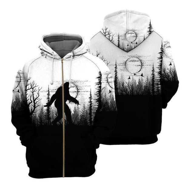 Bigfoot Black and White Zip Hoodie All Over Print For Men And Women HO1761