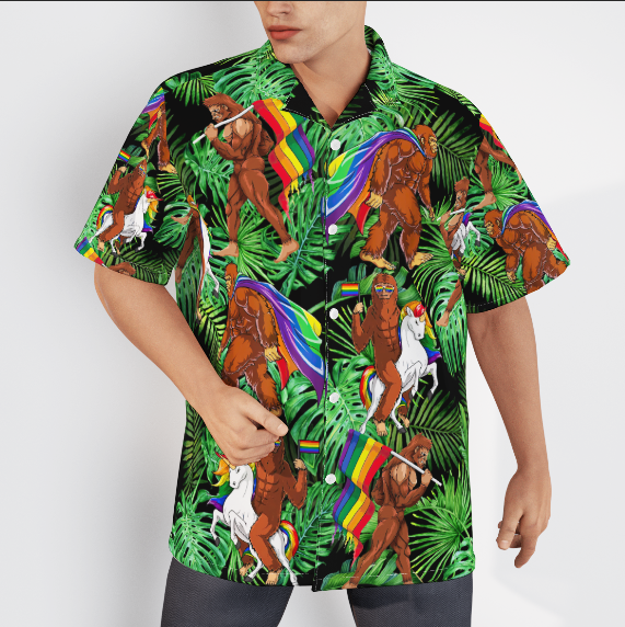 Bigfoot Gay Proud Of LGBT Rainbow Flag Green Leaf Aloha Hawaiian Shirts For Men And For Women WT1687