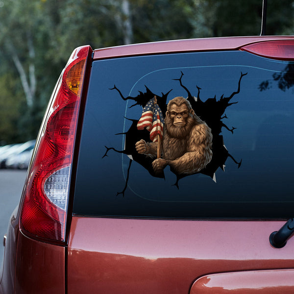 Bigfoot Holding American Flag 3D Vinyl Car Decal Stickers CS8316