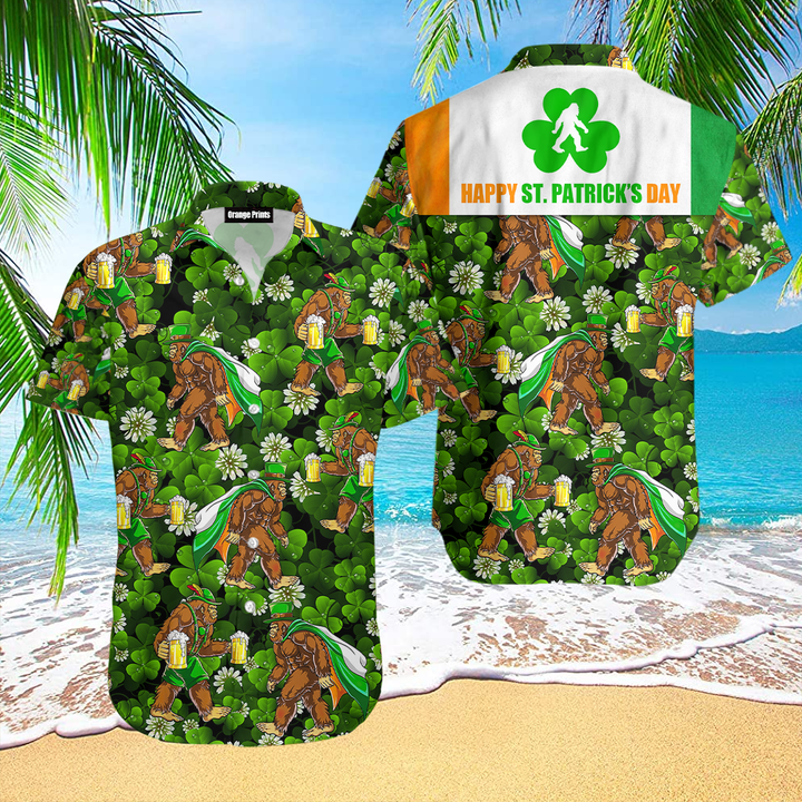 Bigfoot Irish St Patricks Day Aloha Hawaiian Shirts For Men and Women | WT1622-S-Gerbera Prints.