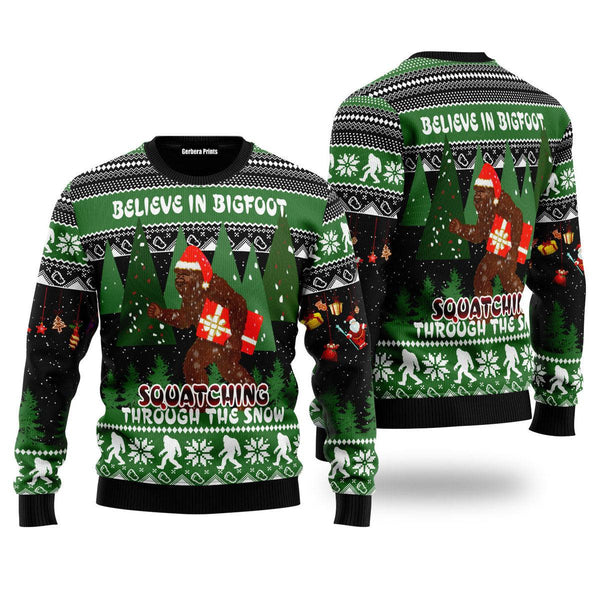 Bigfoot Through Snow Ugly Christmas Sweater | For Men & Women | Adult | US5126-S-Gerbera Prints.