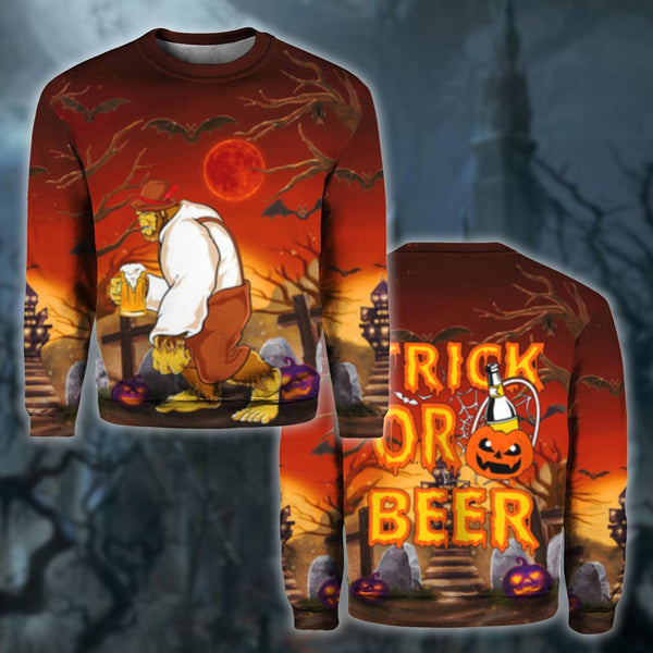 Bigfoot Trick Or Beer Halloween Crewneck Sweatshirt For Men & Women