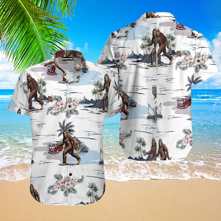 Bigfoots White Tropical Floral Bus Trip Hawaiian Shirt