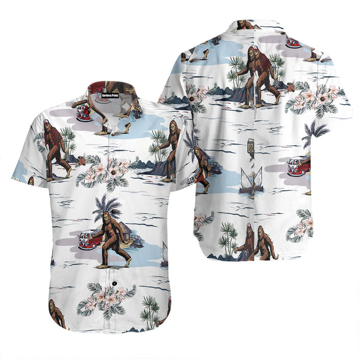 Bigfoots White Tropical Floral Bus Trip Hawaiian Shirt