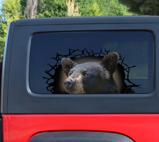 Black Bear Cracked Car Decal Sticker | Waterproof | PVC Vinyl | CCS2860-Colorful-Gerbera Prints.
