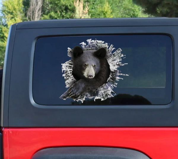 Black Bear Window Cracked Car Decal Sticker | Waterproof | PVC Vinyl | CCS2820-Colorful-Gerbera Prints.