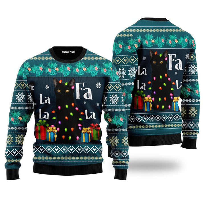 Black Cat Falalala Ugly Christmas Sweater | For Men & Women | Adult | US5170-S-Gerbera Prints.