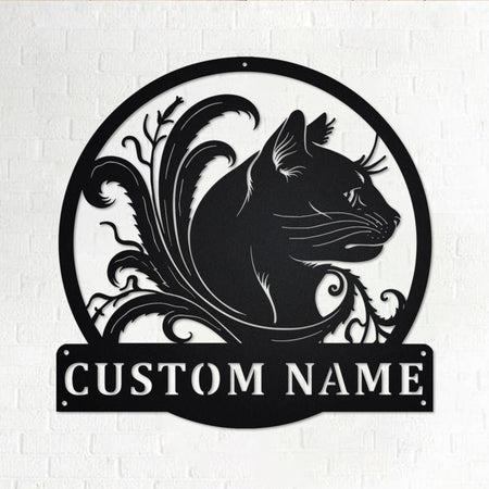 Black Cat Floral Custom Cut Metal Sign | MN1792-Black-Gerbera Prints.