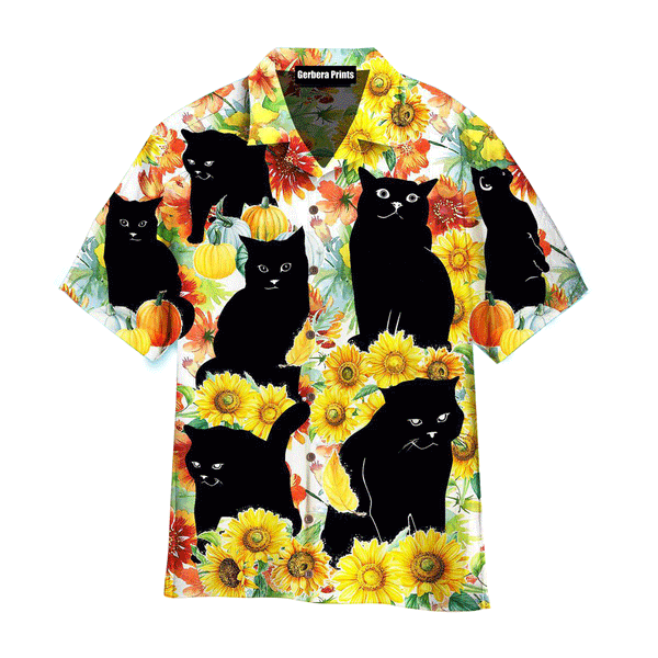 Black Cat Love Autumn Aloha Hawaiian Shirts For Men And For Women WT8122 Gerbera Prints