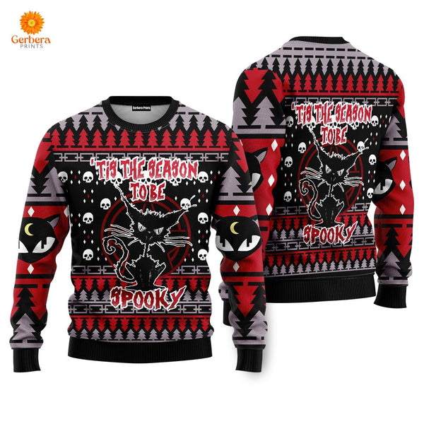 Black Cat Spooky Halloween Ugly Christmas Sweater For Men & Women US5080N