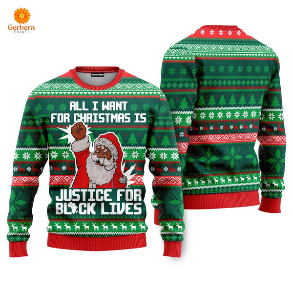 Black Santa Ugly Christmas Sweater For Men & Women US6394-S-Gerbera Prints.