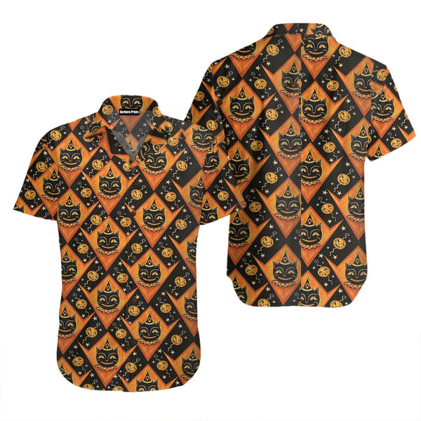 Black And Pumpkin Orange Harlequin Pattern Hawaiian Shirt