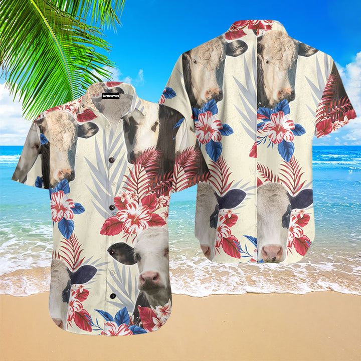 Black Baldy Pattern Us Flag Hawaiian Shirt Farm Cow Hawaiian Shirt