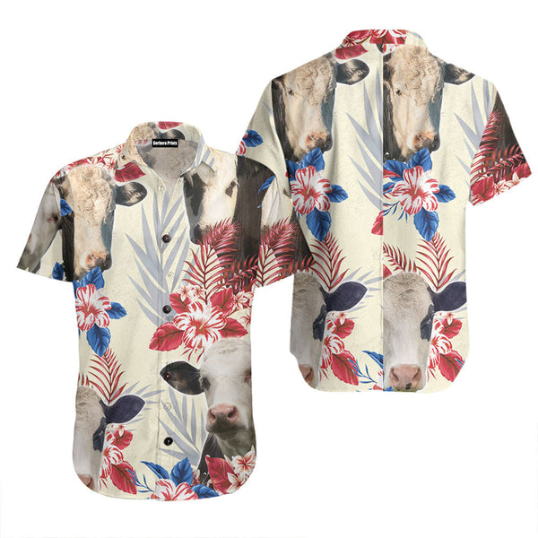 Black Baldy Pattern Us Flag Hawaiian Shirt Farm Cow Hawaiian Shirt