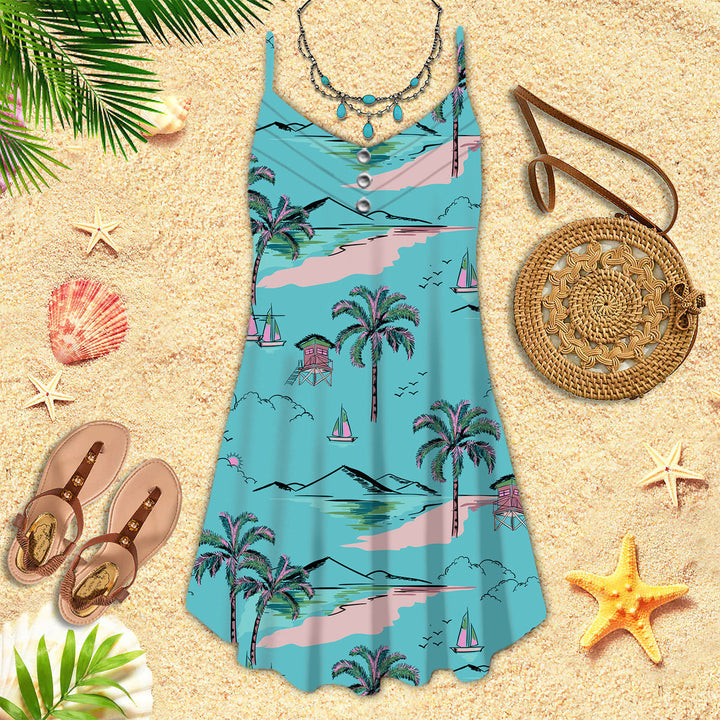 Blue Hawaii Island Spaghetti Strap Summer Dress | SD1346