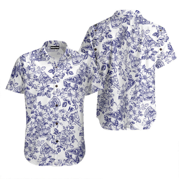 Blue Floral Pizza Pattern Shirt Hawaiian Shirt