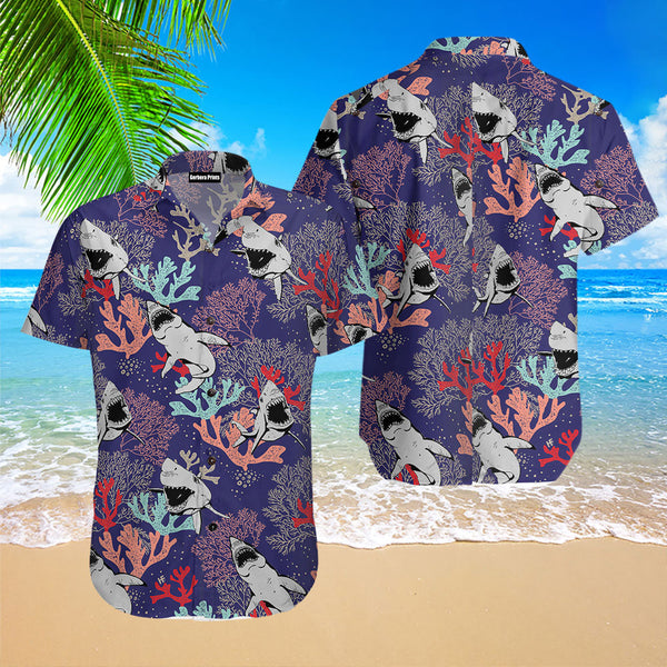 Blue Ocean Coral Sharks Hawaiian Shirt