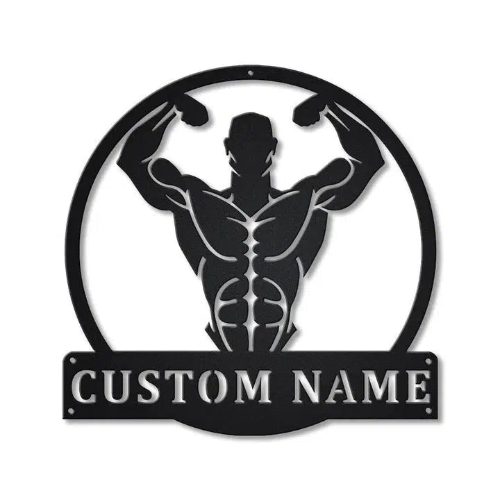 Bodybuilding Gymer Fitness Monogram Custom Name Laser Cut Metal Signs MN1352-Black-Gerbera Prints.