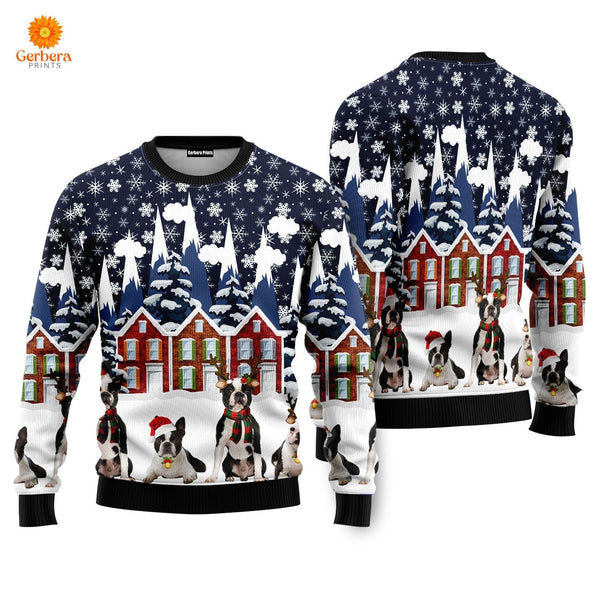 Boston Terrier Family Ugly Christmas Sweater For Men & Women US5071