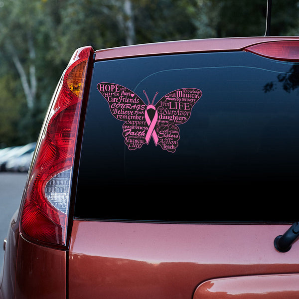 Breast Cancer Pink Butterfly Car Decal Sticker | Waterproof | PVC Vinyl | CS5091-Colorful-Gerbera Prints.