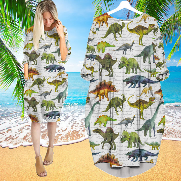 Breeds Of Dinosaurs Long Sleeve Midi Dress | MD1224