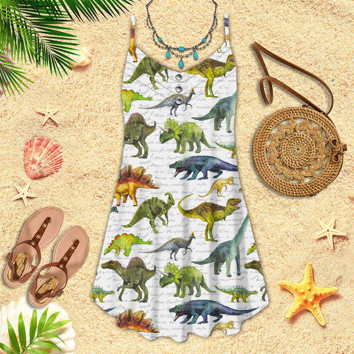 Breeds Of Dinosaurs Spaghetti Strap Summer Dress | SD1224