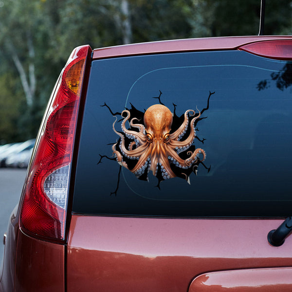 Brown And Blue Octopus 3D Vinyl Car Decal Stickers CS8158