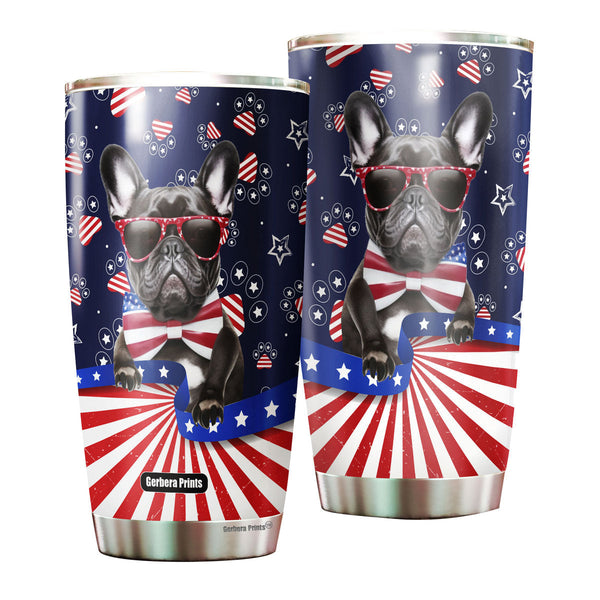Bulldog American Flag Fourth Of July Independence Day Stainless Steel Tumbler Cup Travel Mug TC7017-20oz-Gerbera Prints.