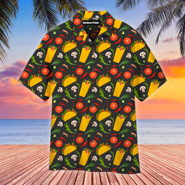 Burrito And Taco Pattern Black Aloha Hawaiian Shirts For Men And For Women WT6658 Gerbera Prints