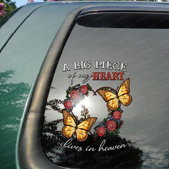 Butterfly A Big Piece Of My Heart Lives In Heaven Memorial Vinyl Car Decal Sticker