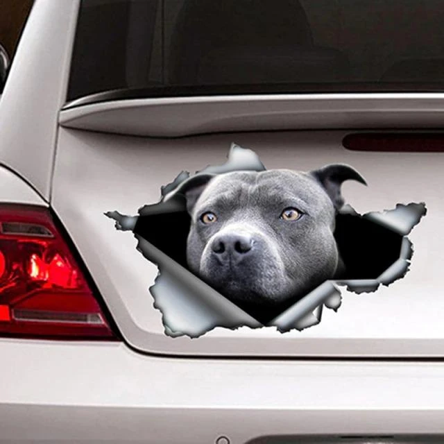 Funny Blue Pitbull Dog Gog 3D Vinyl Car Decal Sticker