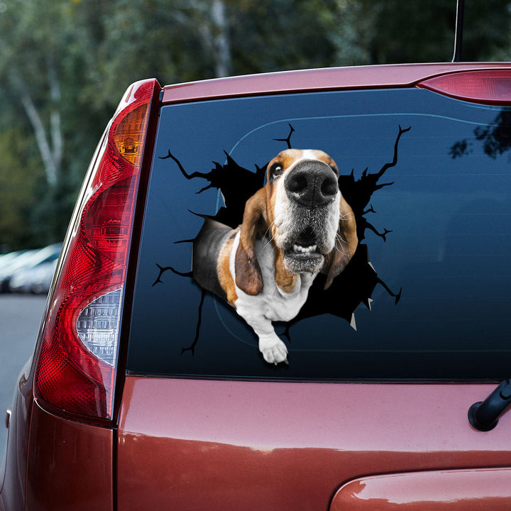 Funny Basset Hound Dog 3D Vinyl Car Decal Sticker