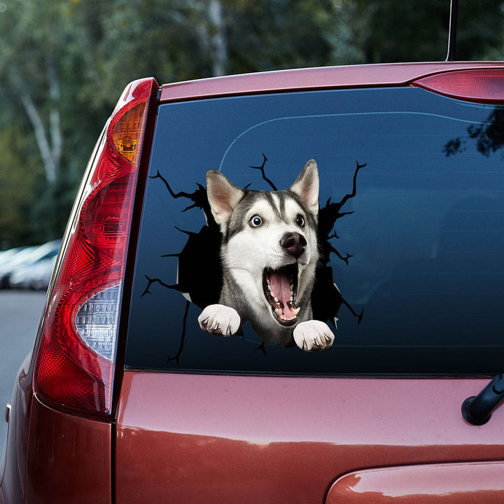 Funny Siberian Husky Dog 3D Vinyl Car Decal Sticker