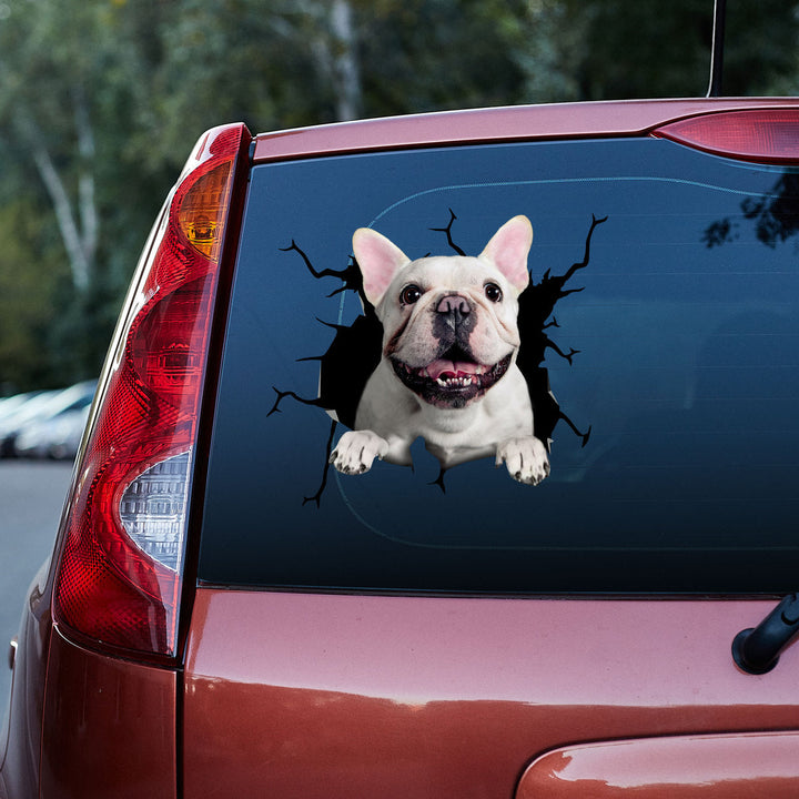 Funny White French Bulldog Dog 3D Vinyl Car Decal Sticker