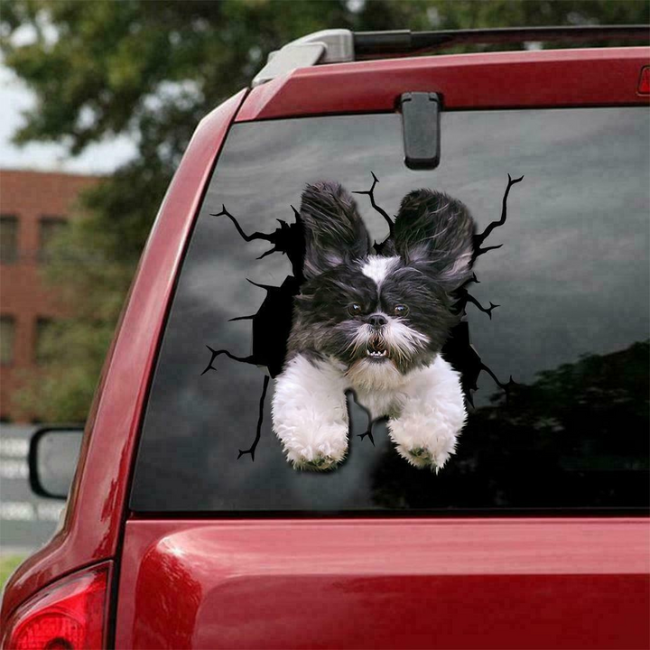 Funny Black White Shih Tzu Dogs 3D Vinyl Car Decal Sticker