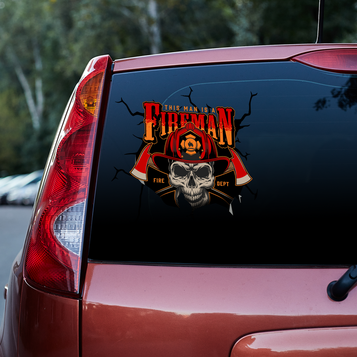 Vintage Firefighter Skull 3D Vinyl Car Decal Sticker