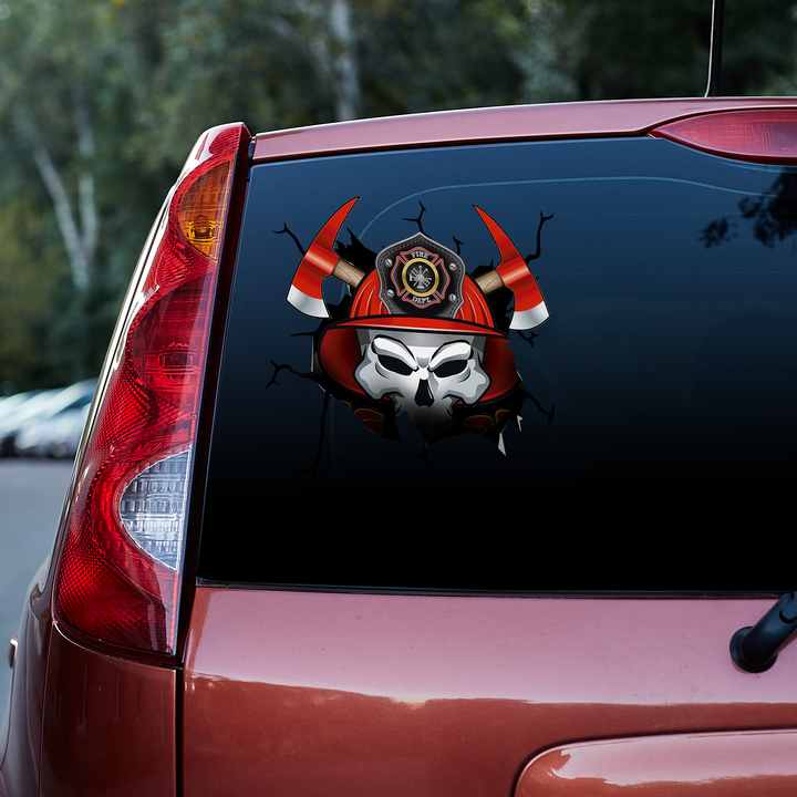 Fireman Skull Wearing A Helmet 3D Vinyl Car Decal Sticker