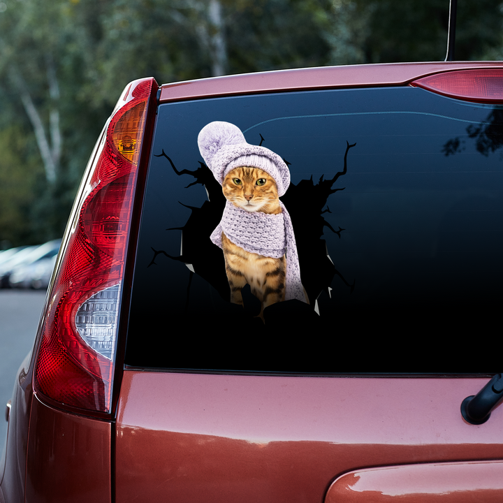 Bengal Cat Loves Winter 3D Vinyl Car Decal Sticker