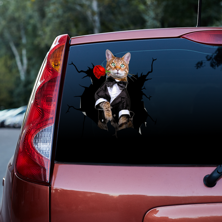 Bengal Cat Car Crack Sticker 3D Vinyl Car Decal Sticker