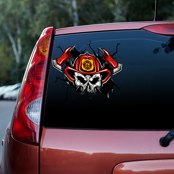 FireFighter Skull 3D Vinyl Car Decal Sticker