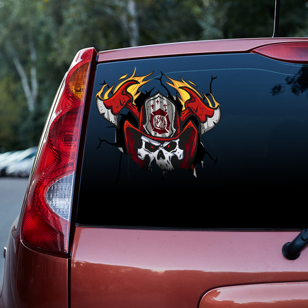 Skull Wear Fireman Helmet 3D Vinyl Car Decal Sticker