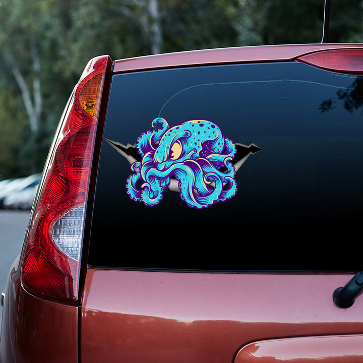 Grumpy Cartoon Octopus 3D Vinyl Car Decal Sticker