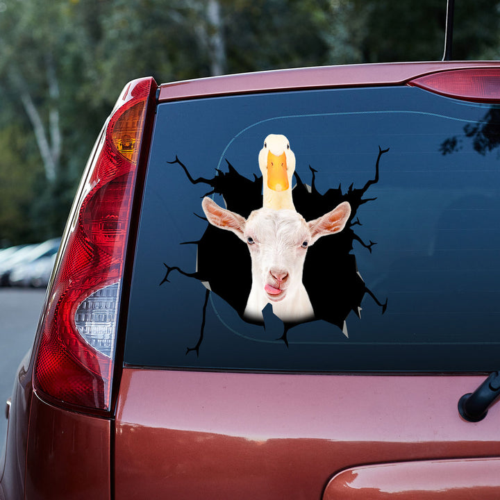 Funny Goat With Duck 3D Vinyl Car Decal Sticker