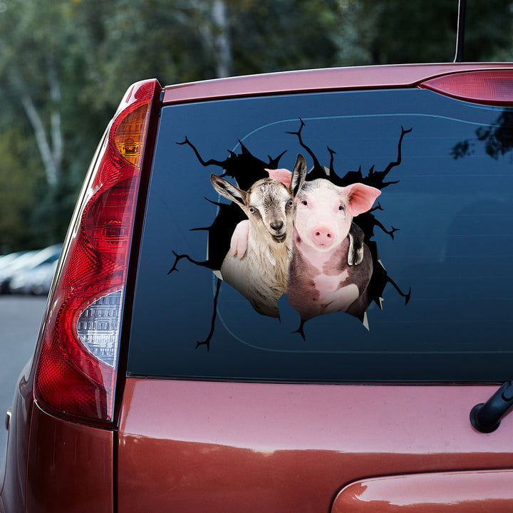 Funny Goat And Pig Friendly 3D Vinyl Car Decal Sticker